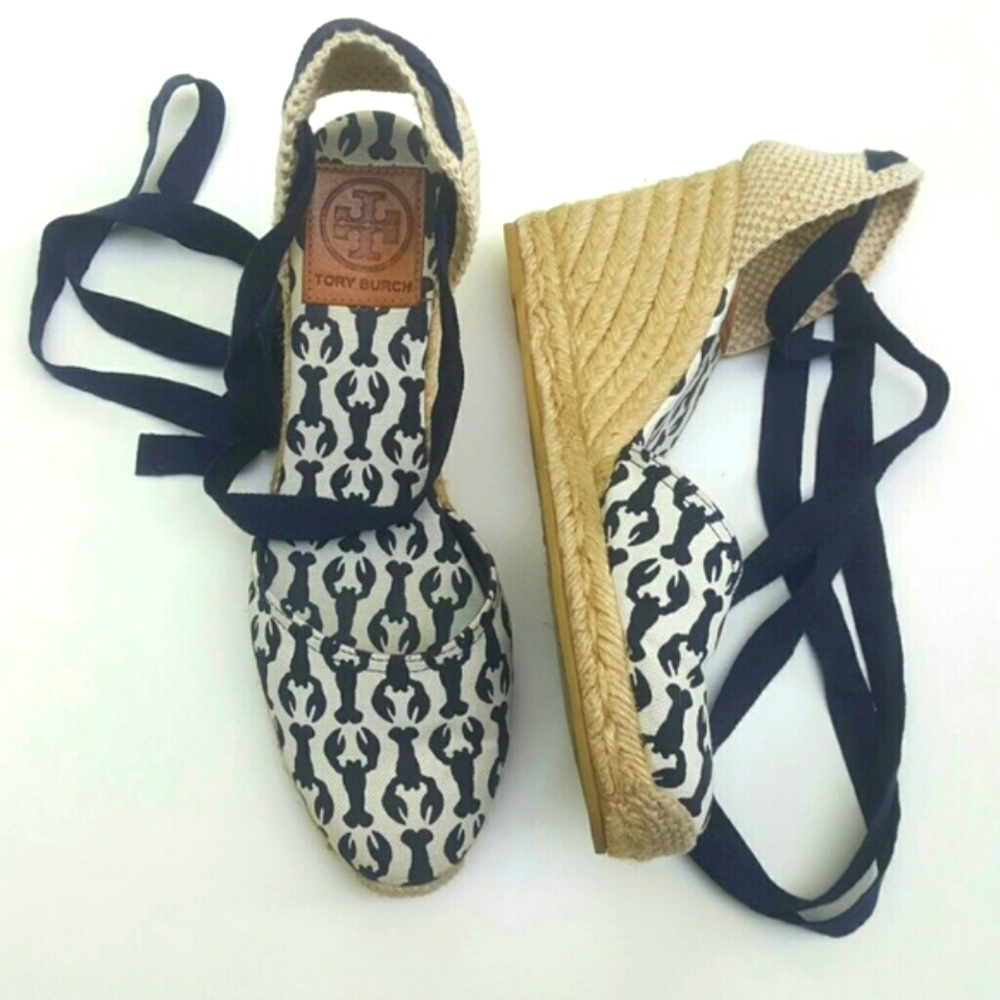 Tory Burch Lobster Wedge Wrap Espadrilles Size 9